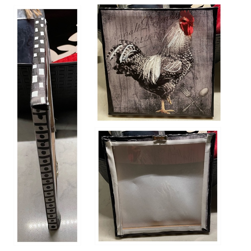 Rooster canvas 8x8 print, Rooster white feathers are raised with embossing.